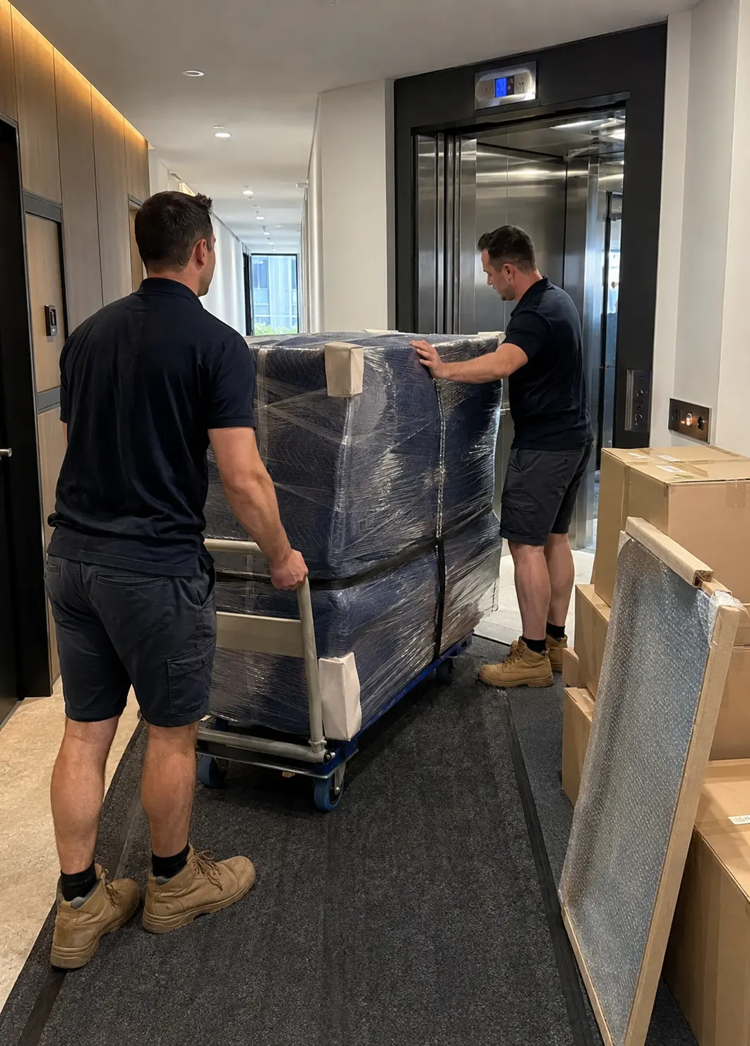 Adelaide apartment move with lift access and protected furniture ready for interstate transport