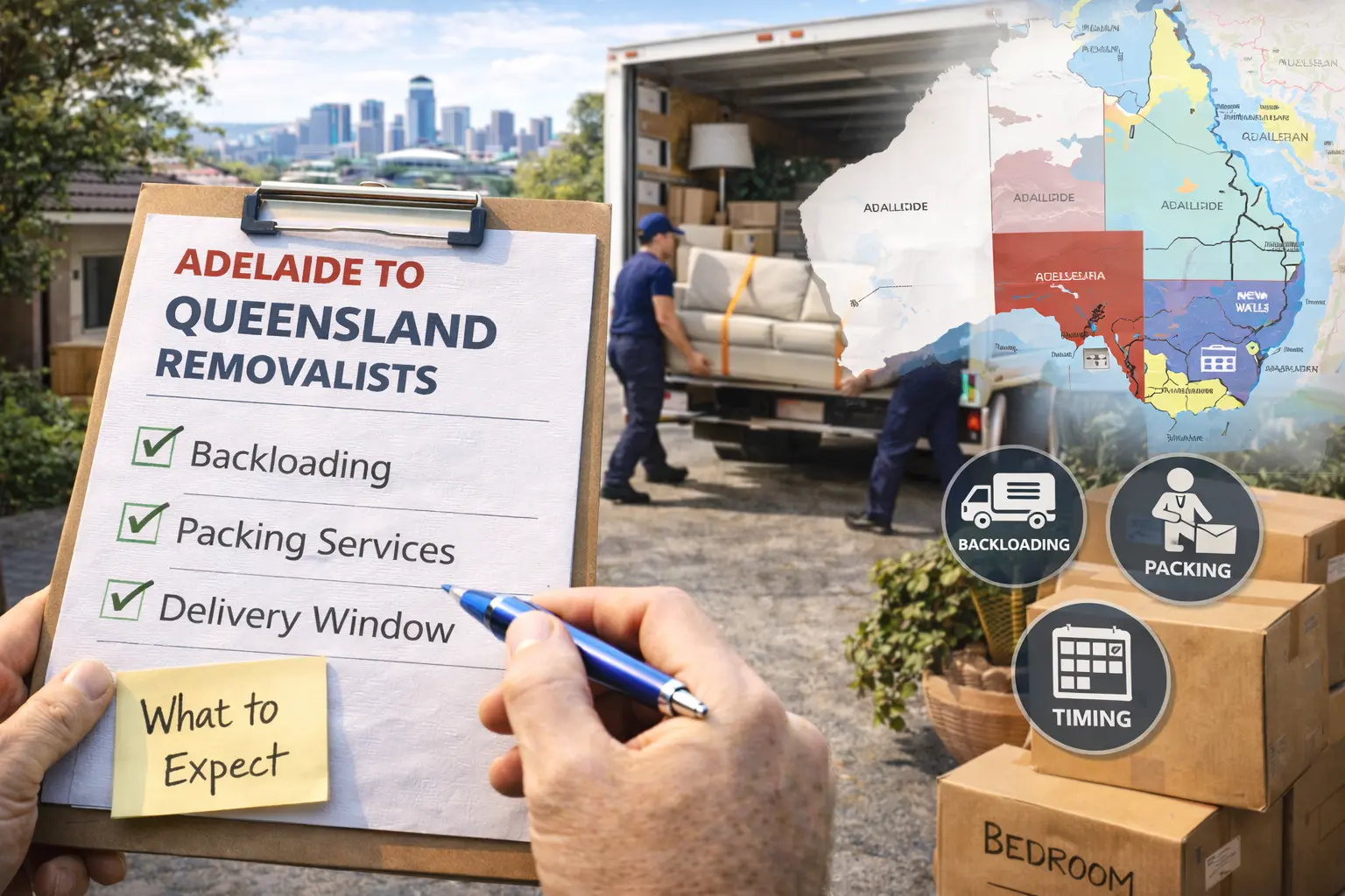 Adelaide to Queensland removalists for long-distance interstate moves including packing services, furniture removals and delivery scheduling