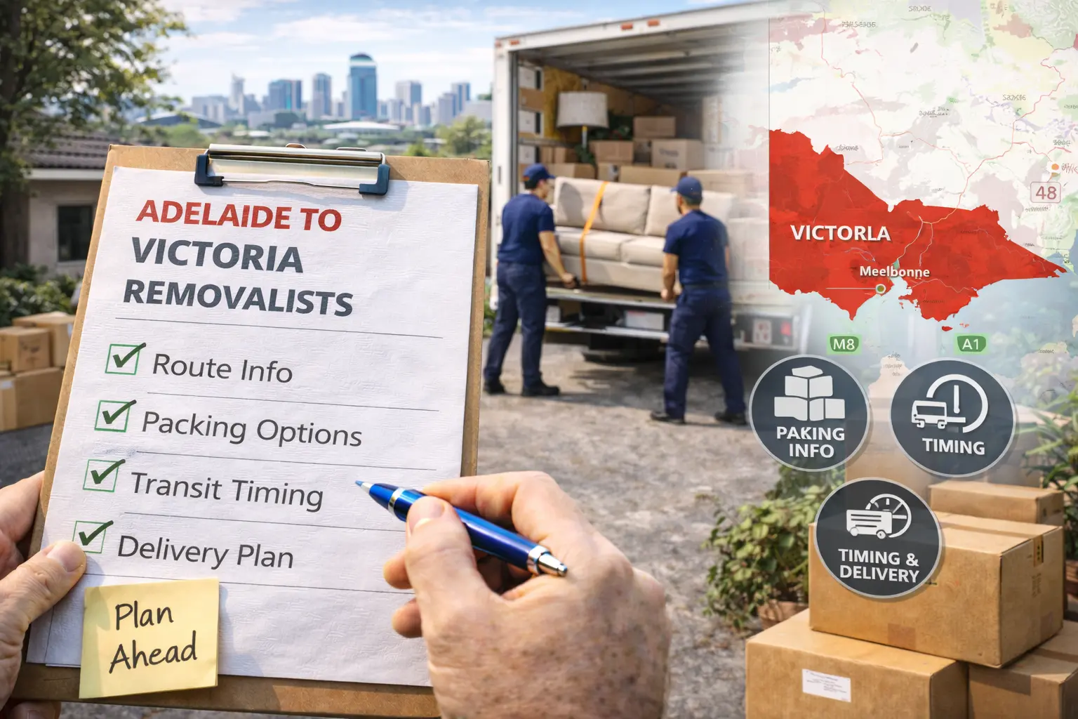 Adelaide to Victoria removalists including Melbourne moves, interstate furniture removals, packing services and delivery scheduling