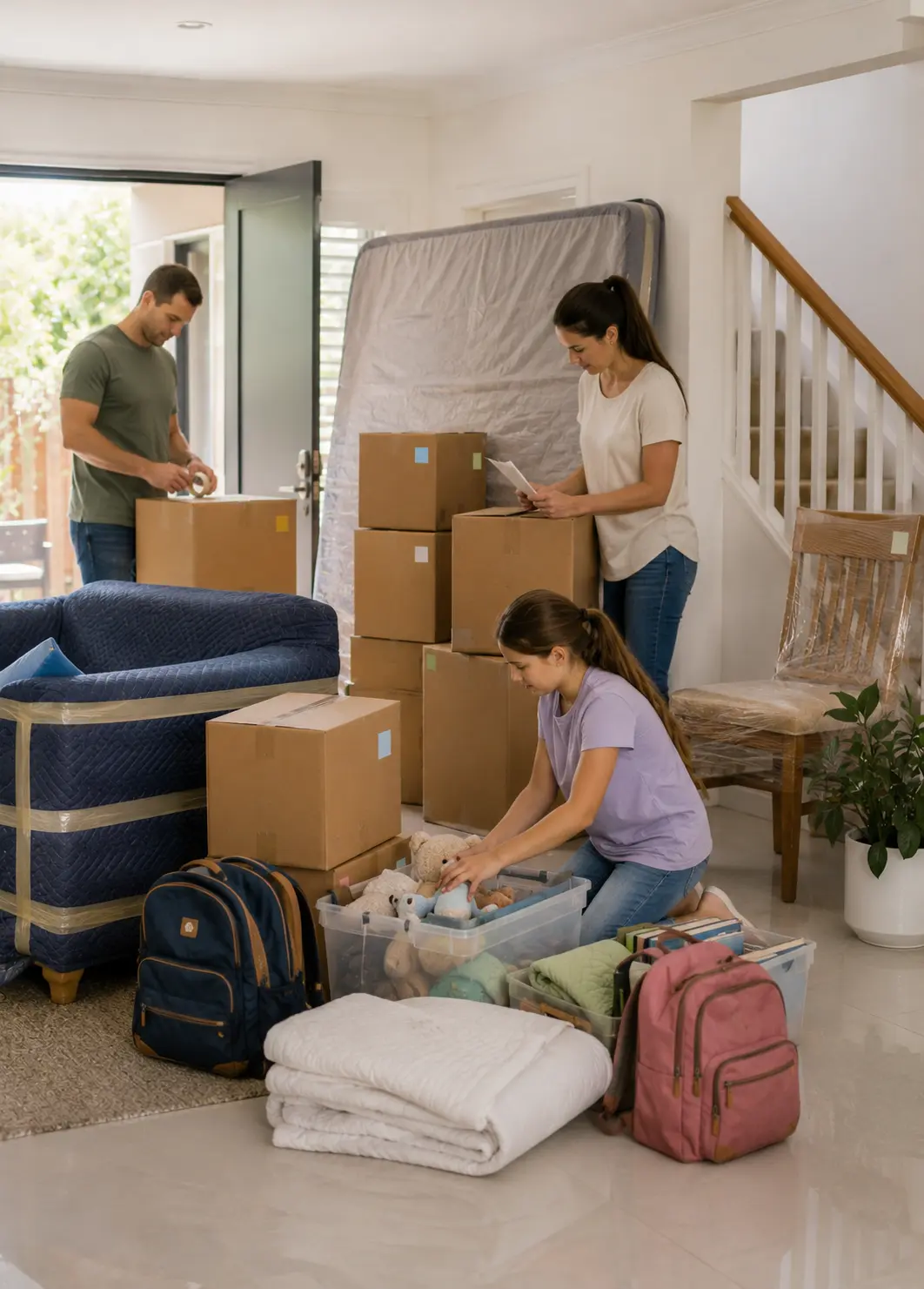 Family interstate move from Adelaide with organised boxes and protected household furniture