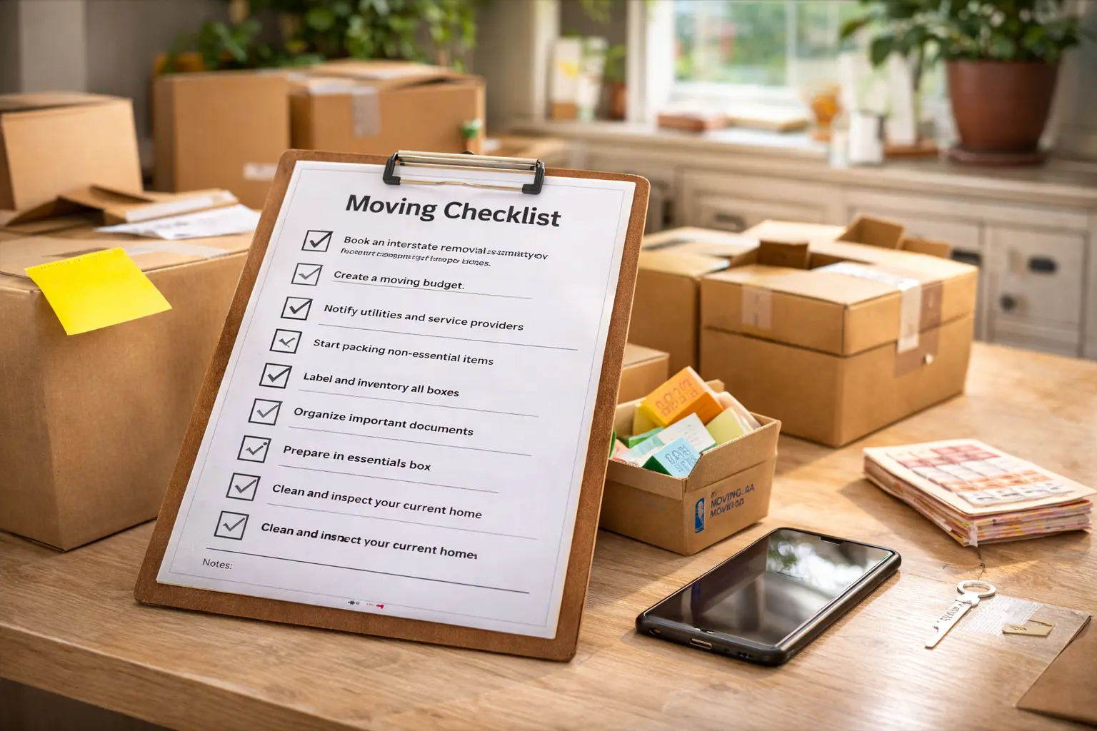 Interstate moving checklist for Adelaide with a long-distance moving timeline, packing tasks and removals planning steps