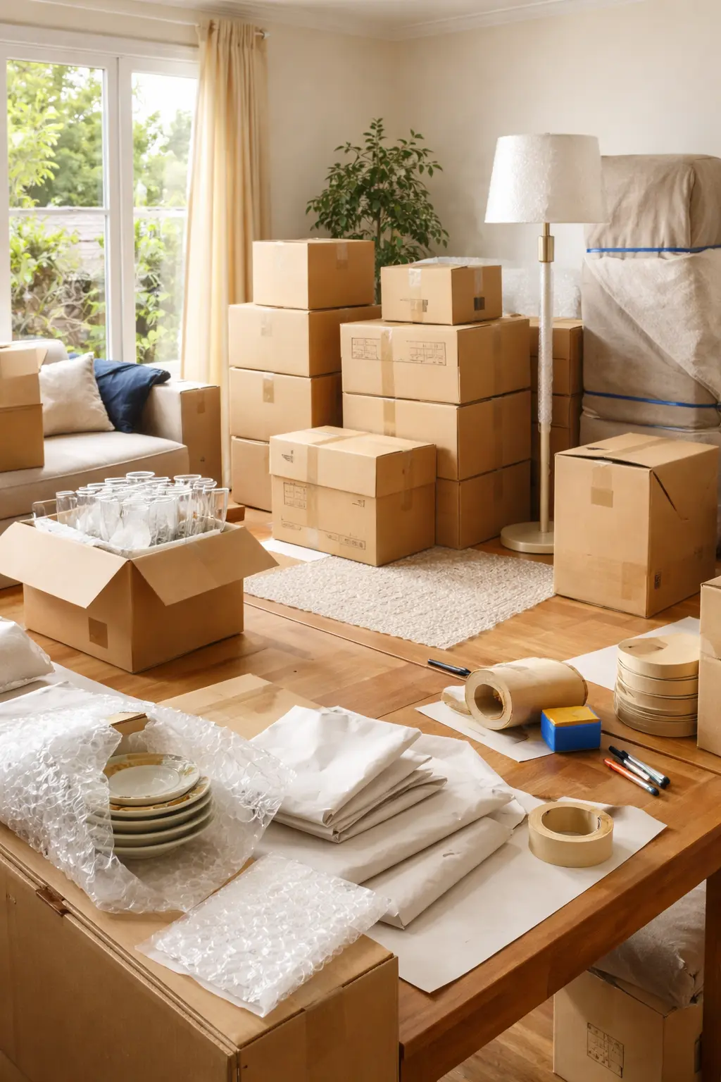 Melbourne to Adelaide packing services with labelled cartons, wrapping materials and household items prepared for interstate transport