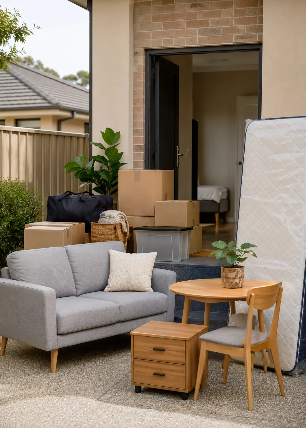 Small interstate move from Adelaide with selected furniture and packed boxes ready for loading