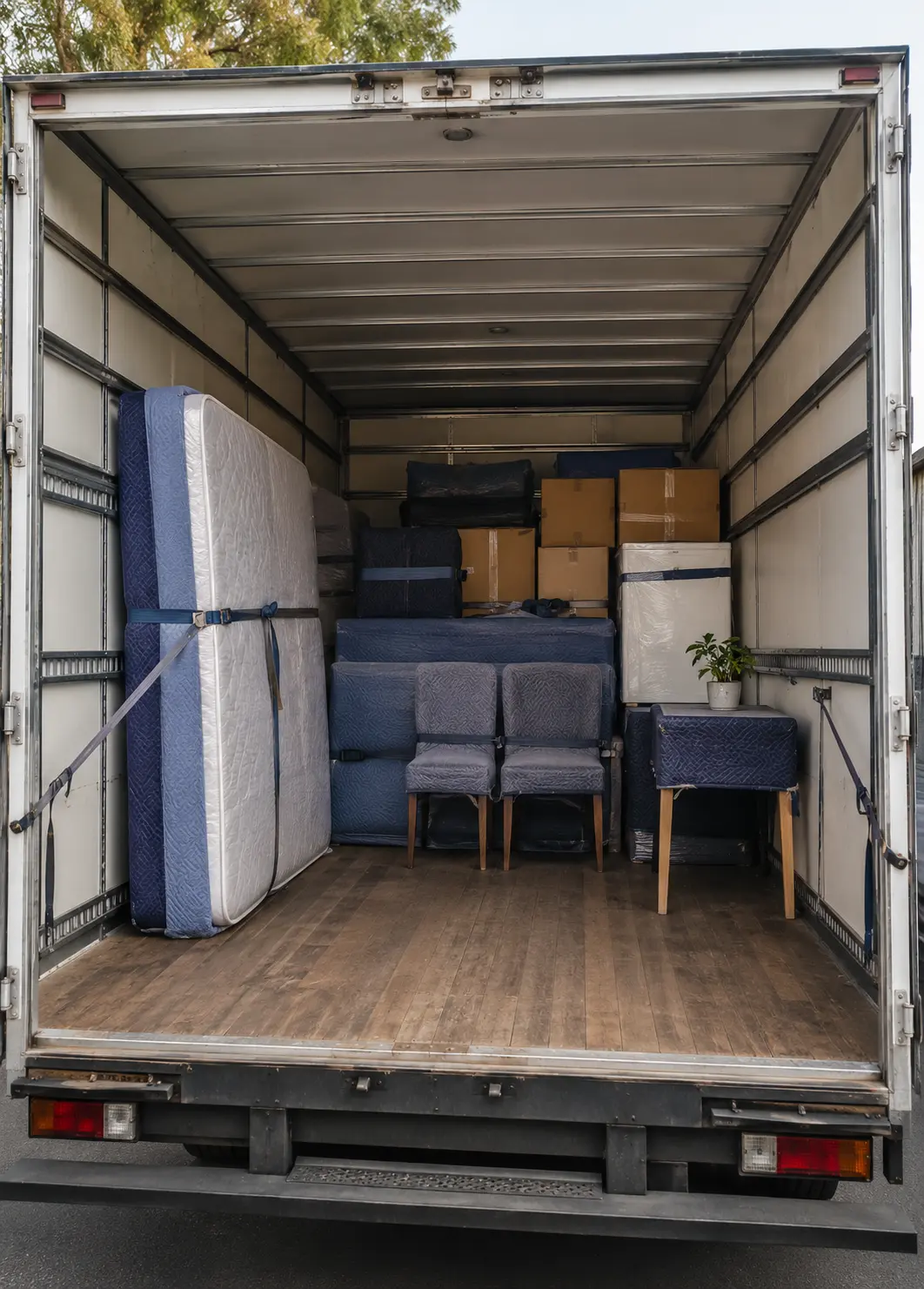 Small backloading move from Adelaide with cartons and furniture secured inside an interstate truck