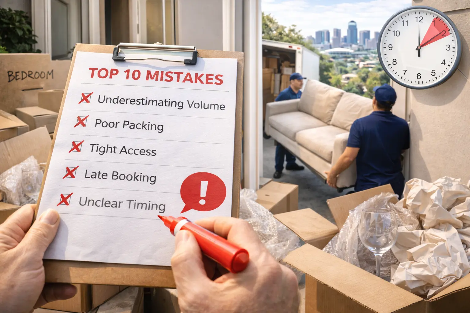 Top moving mistakes when moving long distance from Adelaide including packing errors, late bookings and poor access planning